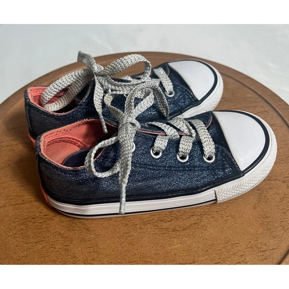 Converse Chuck Taylor All Star Infant 8 Blue Shimmer Denim Sneakers Sz 8 758112F